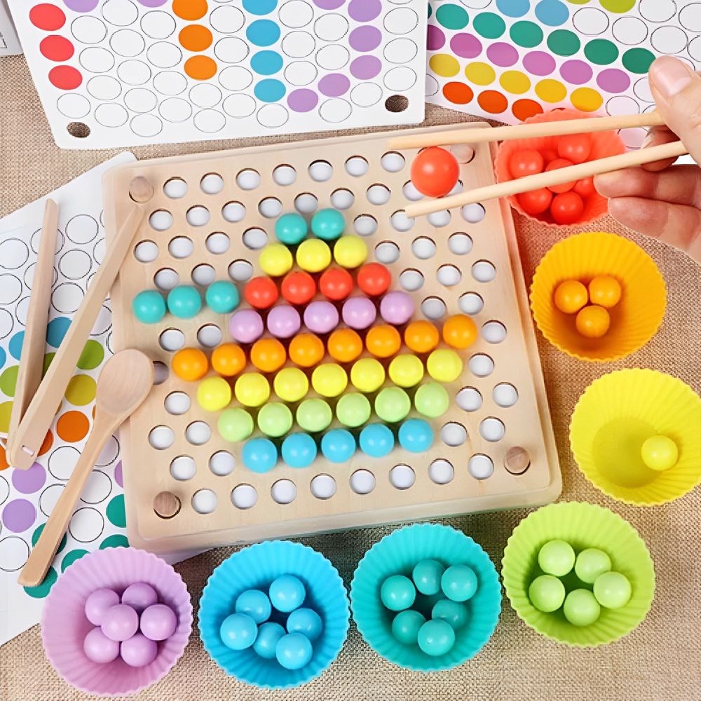 Joc Educativ de Sortare cu Bile din Lemn – Motricitate Fină & Învățare prin Joacă