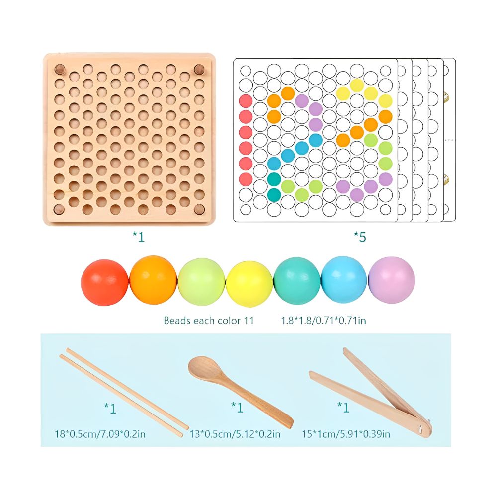 Joc Educativ de Sortare cu Bile din Lemn – Motricitate Fină & Învățare prin Joacă