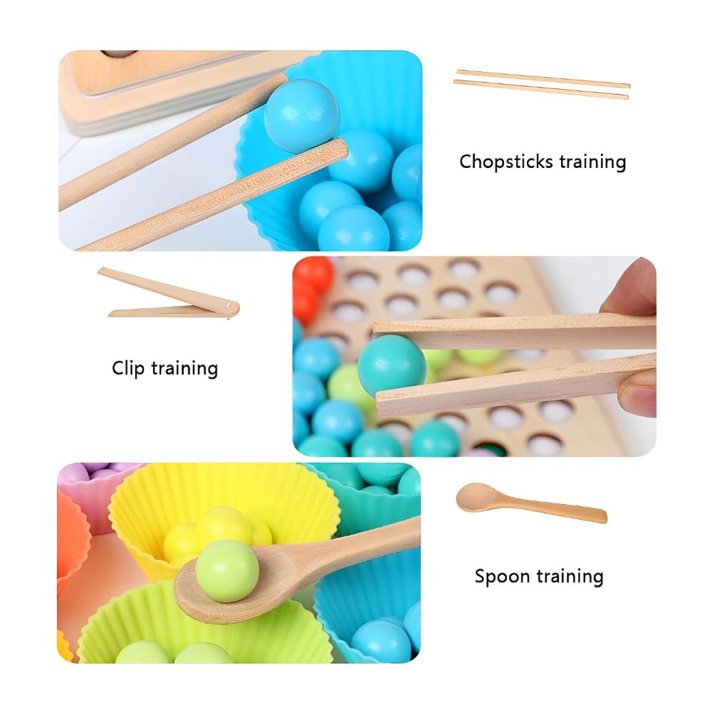 Joc Educativ de Sortare cu Bile din Lemn – Motricitate Fină & Învățare prin Joacă