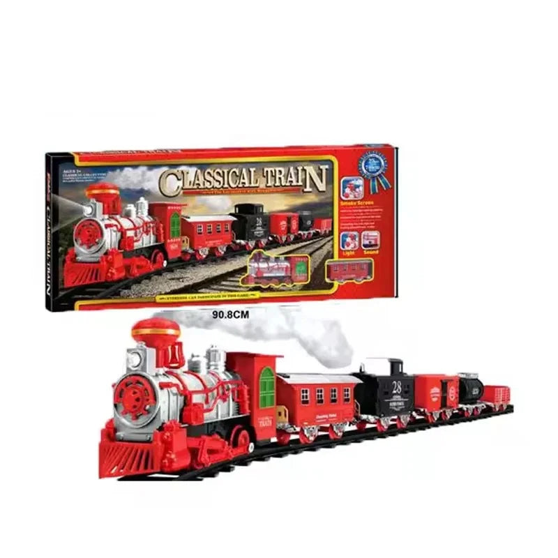 Cale ferata si tren electric cu 5 vagoane , Peste 5 metri lungime cu 29pcs, lumini sunete si fum